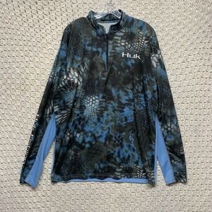 Huk Fishing Shirt Mens Sz M Blue Performance Kryptek Raid 1/4 Zip Long Sleeve